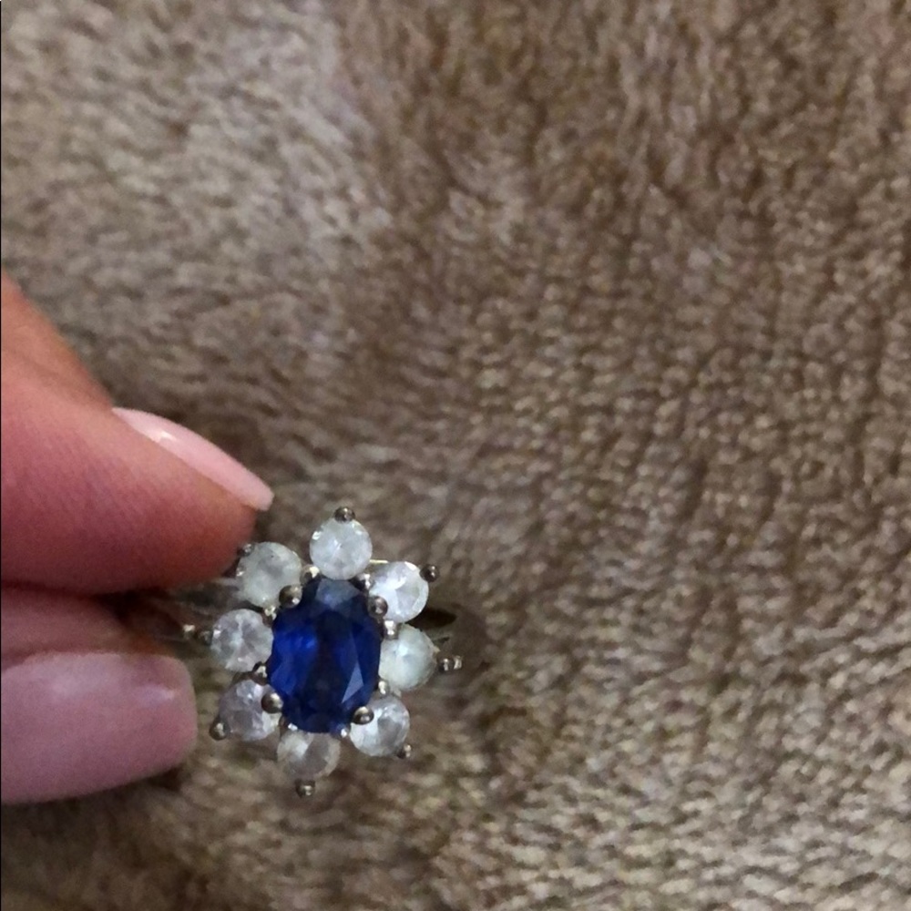 Blue and white Solitaire Ring